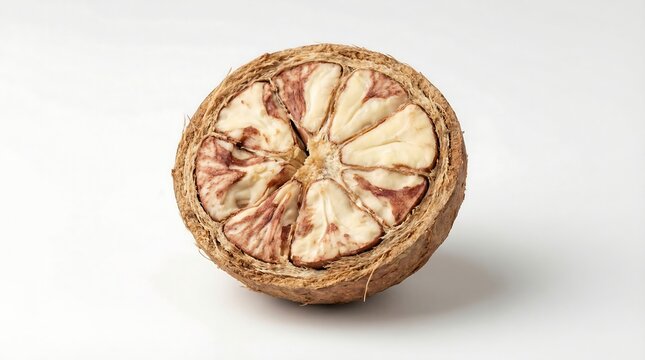Brown kola nut half isolated on a white background
