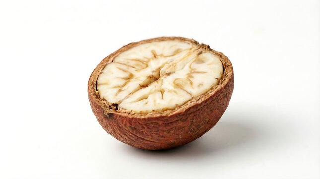Brown kola nut half isolated on a white background