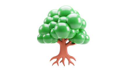 Stylized Green Tree with Brown Trunk and Roots
