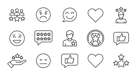 Fototapeta premium Collection of social media icons representing various emotions and interactions in a simple line art style