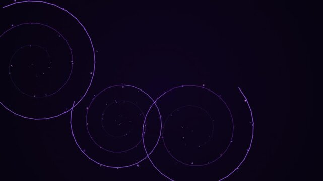 A high-quality motion graphics animation featuring elegant violet neon spirals and floating particles on a dark background