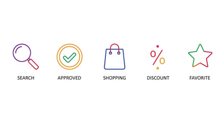 Obraz premium Collection of colorful icons representing online shopping and search functionality on a clean background