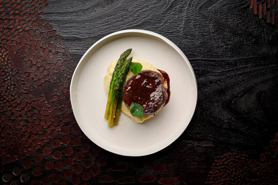 Fine Dining Glazed Filet Mignon served with Asparagus and Mash