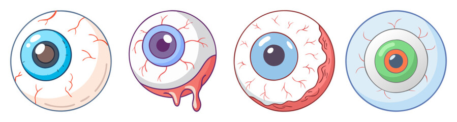 Obraz premium Human eye vector icons set with medical anatomy details and colorful iris designs for health and vision concepts