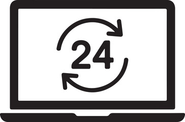 Laptop screen displaying a 24-hour cycle with arrows indicating continuous time.