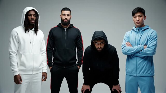 Diverse men in activewear.