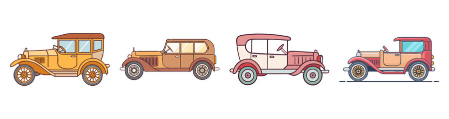 Vintage colorful retro cars vector icons set isolated on white background classic automobile collection