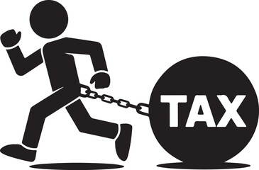 A person running with a large ball labeled tax chained to their ankle
