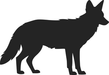 Obraz premium Coyote silhouette isolated on white background, black wild animal profile for nature design, predatory mammal icon, prairie wolf vector illustration for logos and outdoors graphics.