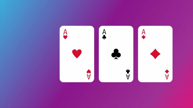 Four aces playing cards 4k video animation