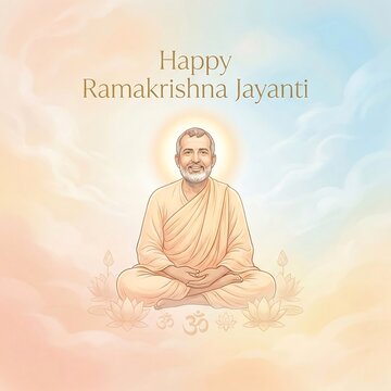 Spiritual depiction of ramakrishna in meditation for ramakrishna jayanti celebration