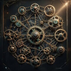Steampunk Mechanism Web Mechanical gears and cogs forming web pa