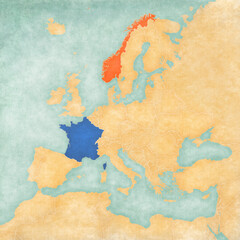 Map of Europe - France and Norway