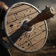 Wooden Shield Simple sturdy wood shield deflecting a club (2)