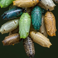 Chrysalis Cluster Multiple chrysalises hanging together showcasi