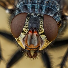 Flies Focus on their multifaceted eyes and buzzing wings