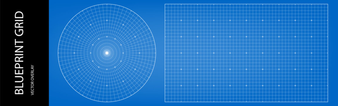 Drawing blueprint bg with circular compass, linear meter paper vector. Round grid and lined paper mesh, textured radar print. Architectural plan abstract gauge, mathematical degree blueprint template