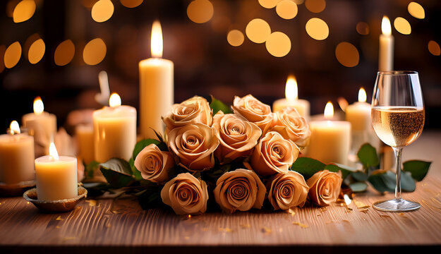 Rosen mit Kerzen, romantisch. Jahrestag, Valentinstag, Geburtstag, Verlobung - 8