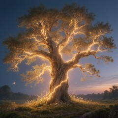 Light Tree Branches Emitting Soft Light A tree where the branche