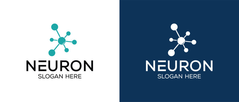 Neuron logo nerve cell logo design, template icon, molecule, atom, logo illustration template with vector concept