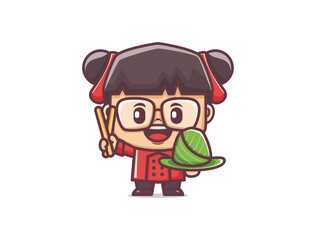 Cute cartoon chef with Chinese traditional Zongzi