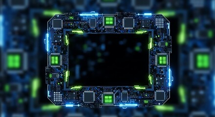 Abstract glowing circuit frame with neon lights