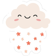 Fototapeta premium Smiling Cloud Raining Tiny Flowers Sticker | Cute Wholesome Cloud Illustration | Adorable Flower Rain Kawaii Sticker Art | Playful Happy Cloud with Blossoms Sticker Design | Whimsical Cheerful Cloud 