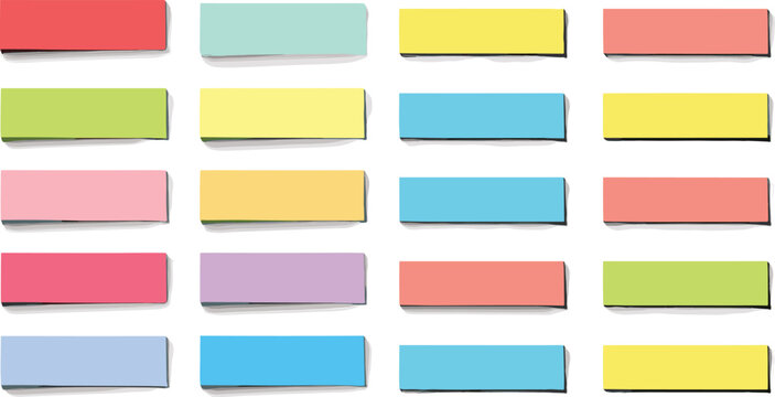 Colorful Collection of Blank Sticky Notes and Adhesive Office Tabs Isolated on White Background for Business Planning, Reminders, Organization, and Creative Stationery Mockup