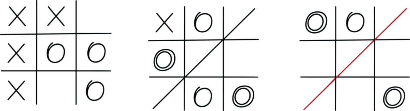 Hand Drawn Tic Tac Toe Game Sketches Featuring Noughts and Crosses XO Symbols Grid Patterns Strategy Competition and Pencil Style Scribble Illustrations for Fun Graphics