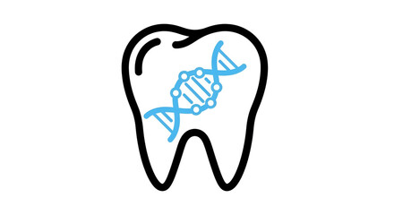 Obraz premium White tooth graphic with DNA helix inside, blue on black