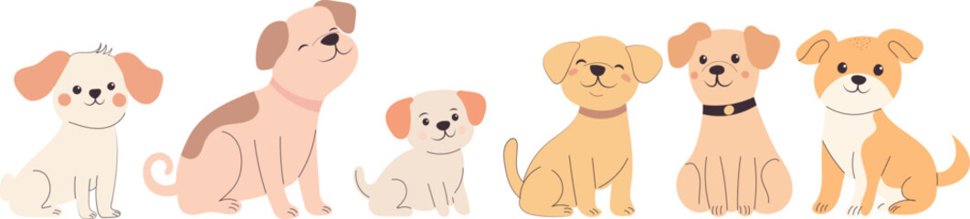 Set of cute dogs in flat style, vector