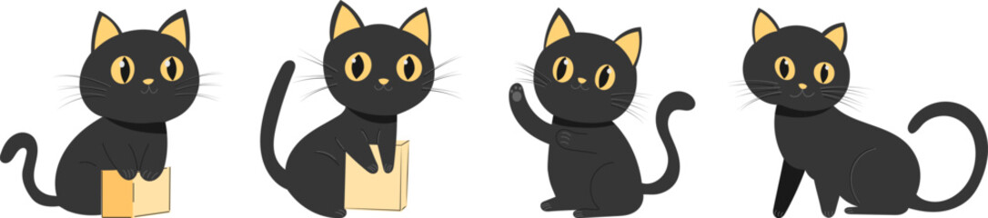 Set of cute black kittens in flat style, vector © zolotons