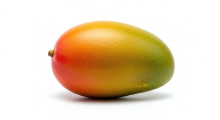Vibrant mango with red and green skin on white background