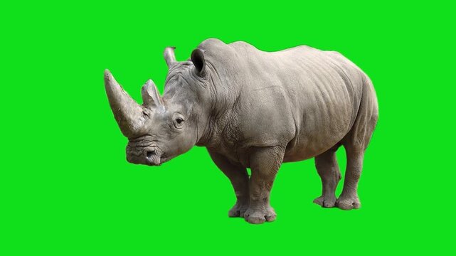 white rhinoceros on green screen
