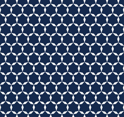 Fototapeta premium Japanese indigo dyed pattern featuring geometric hexagon shapes. Traditional textile design perfect for apparel, headscarves, wrapping paper, and packaging design. Minimalist, seamless blue texture.