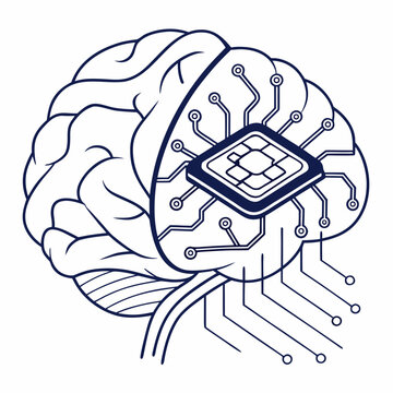 Vector illustration of neuromorphic computing hardware concept, showcasing brain-like chip architecture for AI.