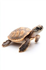 Obraz premium A turtle standing gracefully, isolate on white background, showcasing its unique shell patterns and gentle demeanor.