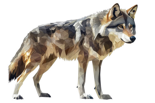 A low polygon style wolf, isolate on white background, showcasing a modern artistic design. PNG