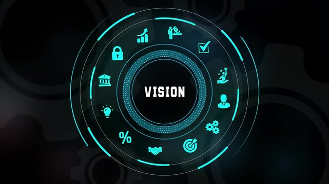 Corporate Vision Concept with Digital Strategy Interface and Business Analytics Icons.