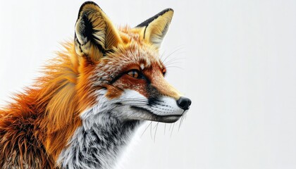 Fototapeta premium Close-up of a fox's head in profile against a plain white background