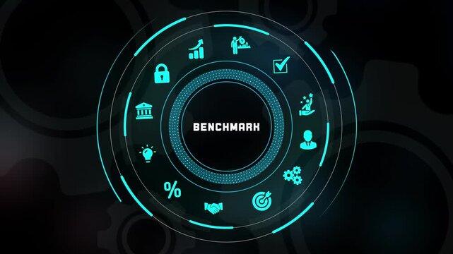 Performance benchmark and industry standard icon representing comparative analysis and quality metrics.