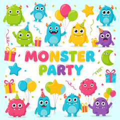 Naklejka premium Fun Monster Friends Birthday Invitation