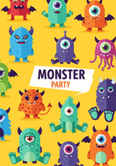 Obraz premium Cute spooky creatures celebrating joyful monster gathering