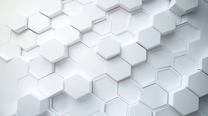 Fototapeta premium white three-dimensional hexagonal tile pattern with soft shadows and layered depth, minimalist futuristic abstract background evoking calm and order