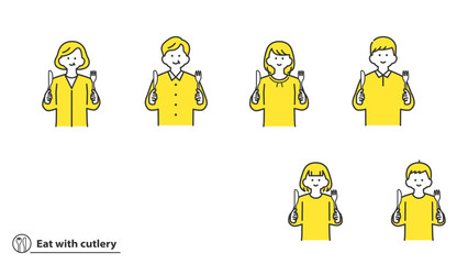 ナイフとフォークを持つ人物　セット　2色