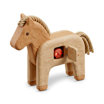 Isometric 3D Claymorphism Trojan Horse Virus Icon. Cyber Security Concept. Isolated on transparent background