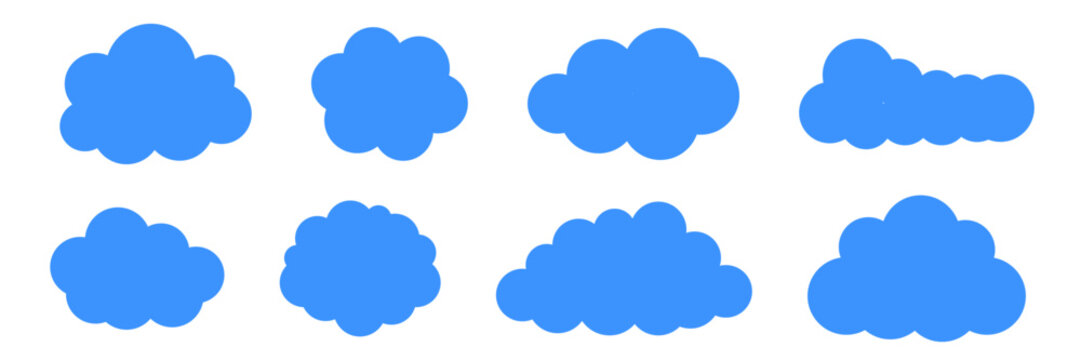 Fluffy cloud frame label set. Cloud shaped and jagged frame silhouette oval and circle frames with scalloped edges