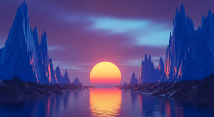 Sunset Over Blue Jagged Mountains