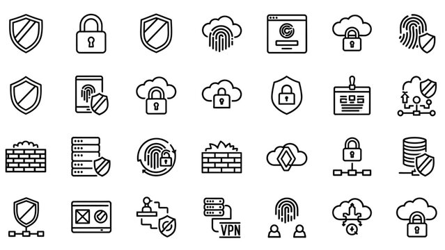 Digital Security Icons Representing Data Protection and Network Safety.