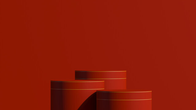 3d product background. Red chinese style podium for branding presentation. 3d rendering illustration.